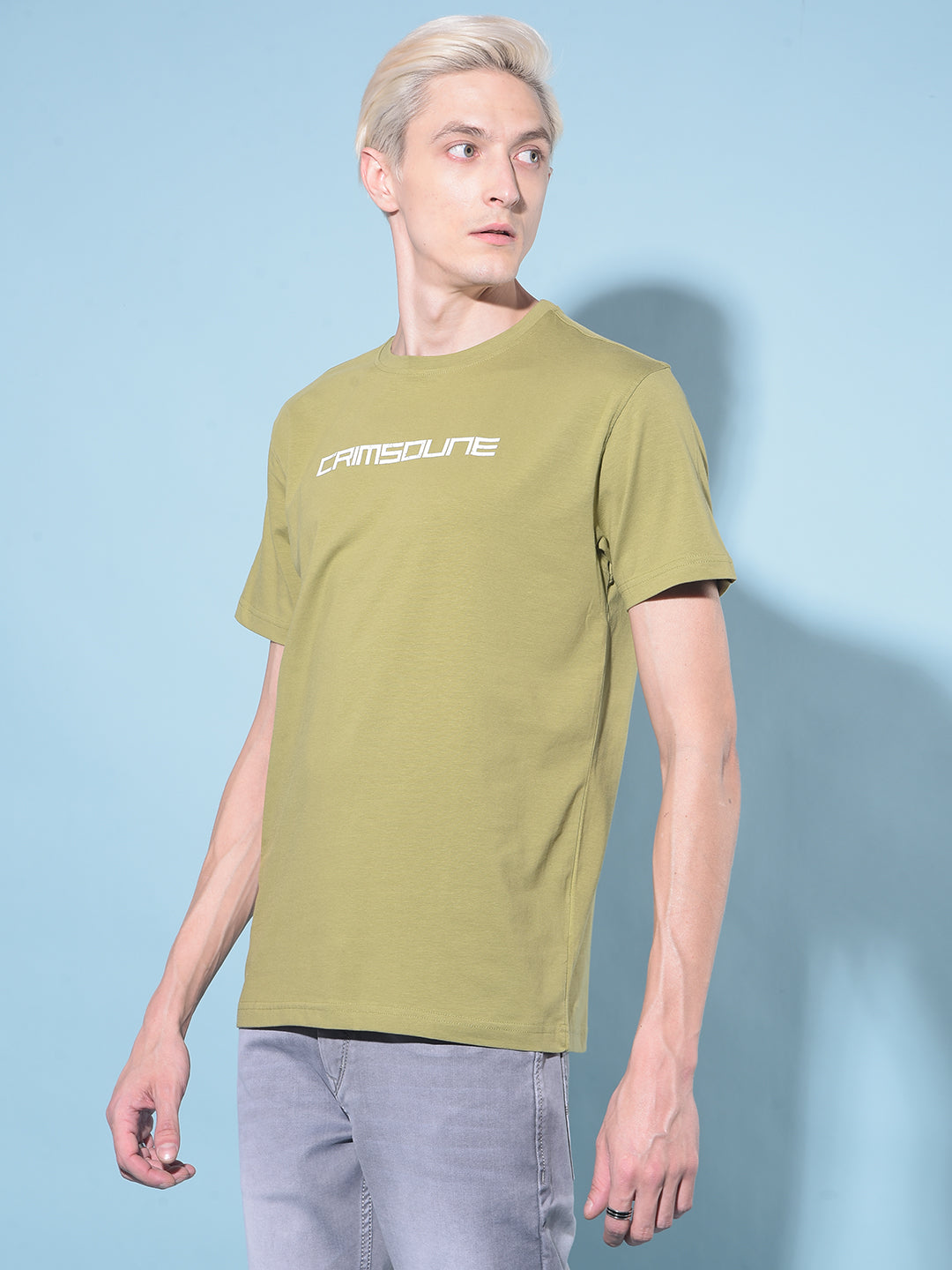 Olive Typographic Print Cotton T-Shirt-Men T-shirts-Crimsoune Club