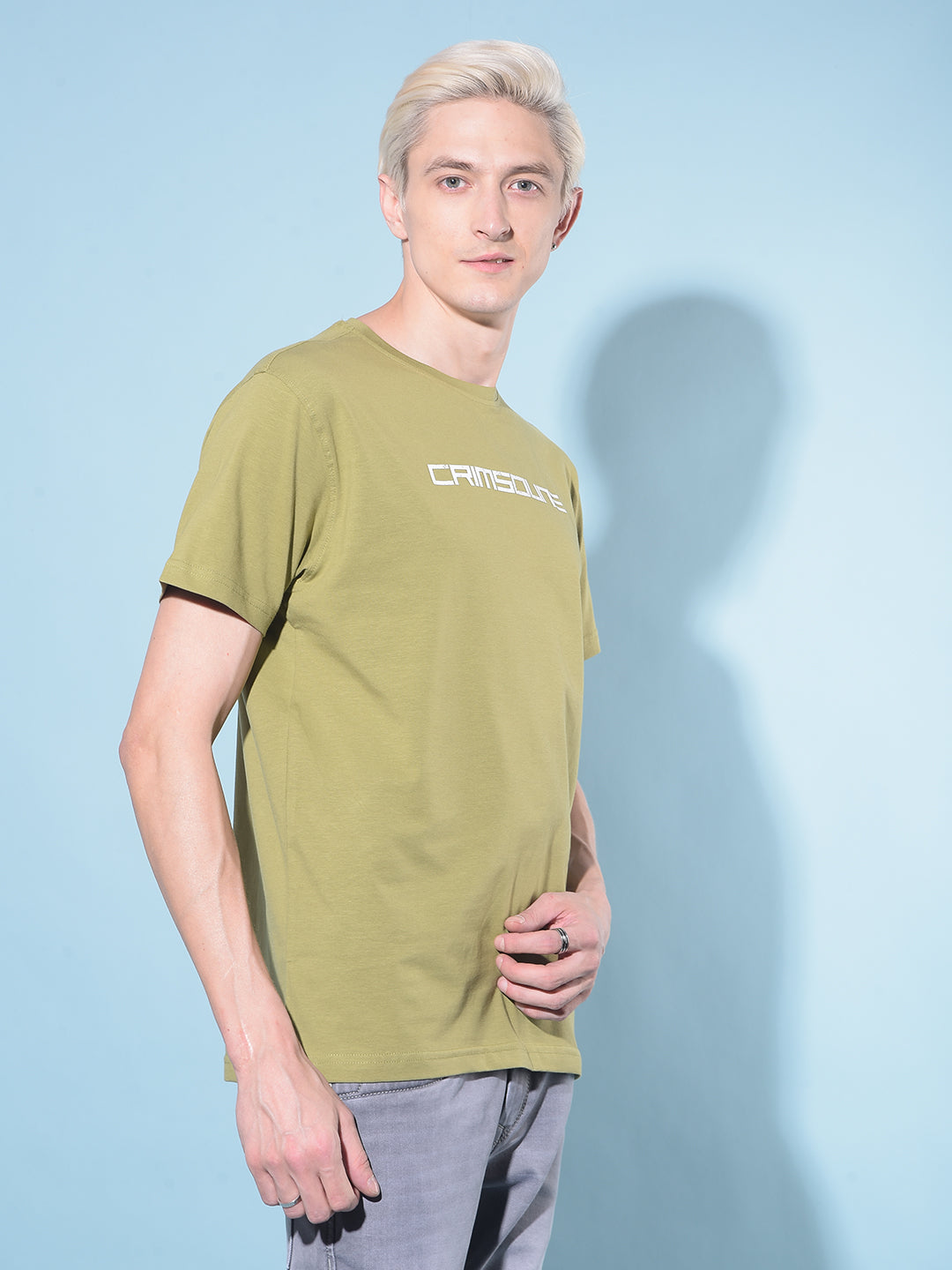 Olive Typographic Print Cotton T-Shirt-Men T-shirts-Crimsoune Club
