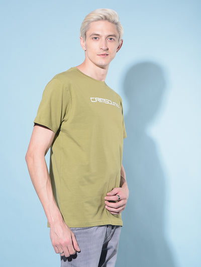 Olive Typographic Print Cotton T-Shirt-Men T-shirts-Crimsoune Club