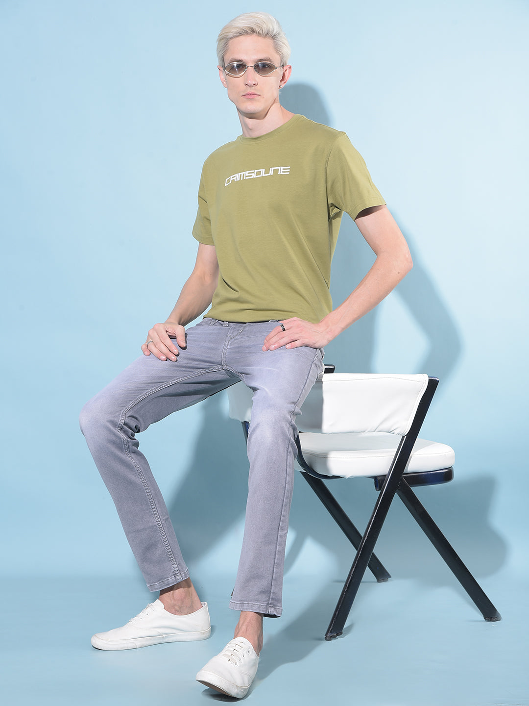 Olive Typographic Print Cotton T-Shirt-Men T-shirts-Crimsoune Club