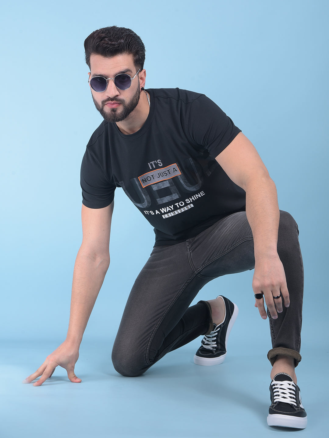 Black Typographic Print Cotton T-Shirt-Men T-Shirts-Crimsoune Club