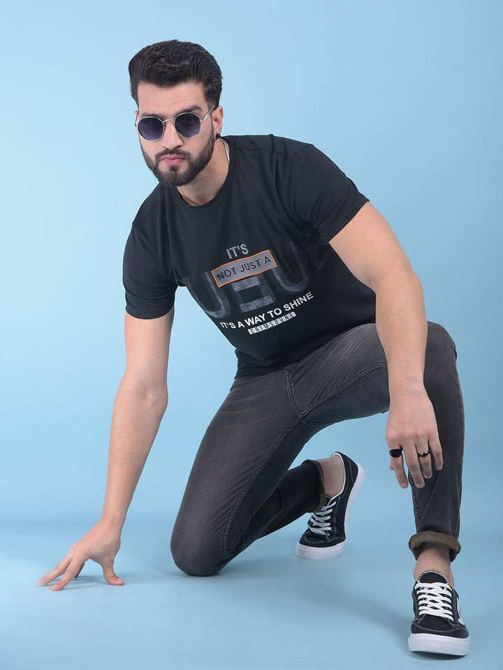 Black Typographic Print Cotton T-Shirt-Men T-Shirts-Crimsoune Club