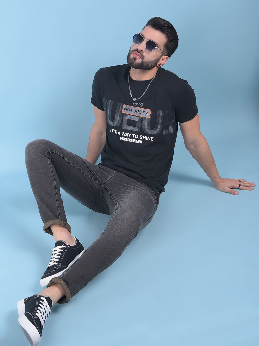 Black Typographic Print Cotton T-Shirt-Men T-Shirts-Crimsoune Club