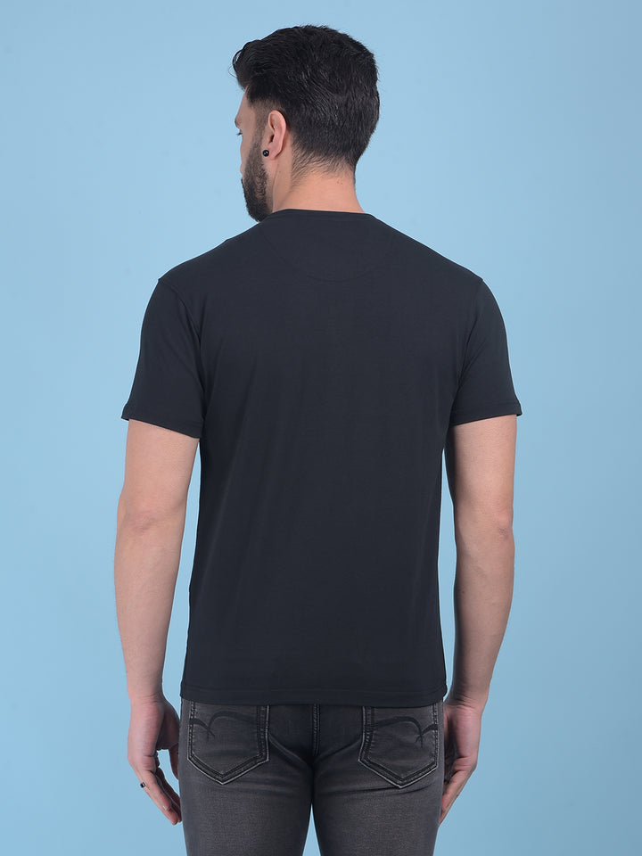 Black Typographic Print Cotton T-Shirt-Men T-Shirts-Crimsoune Club