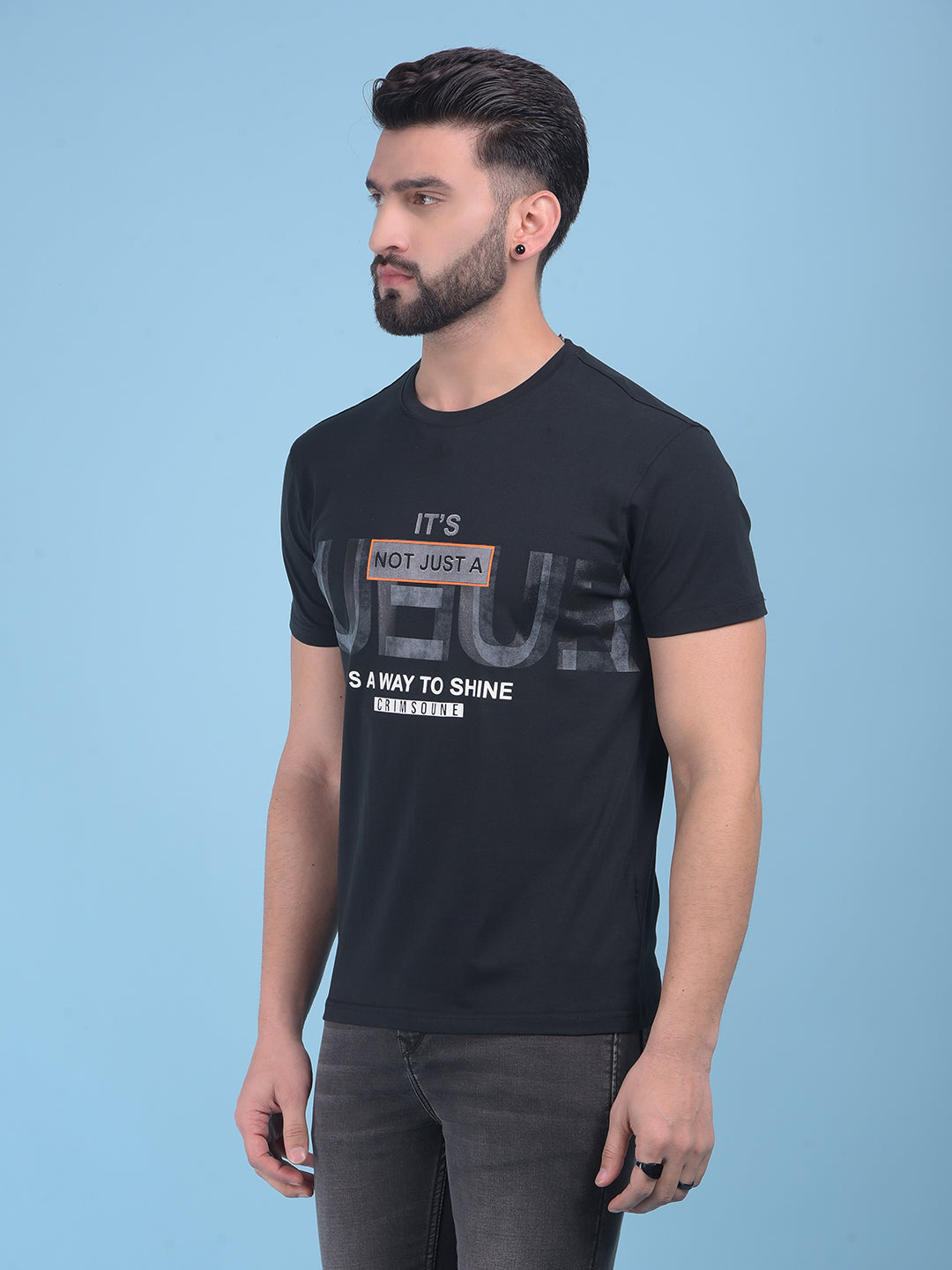 Black Typographic Print Cotton T-Shirt-Men T-Shirts-Crimsoune Club