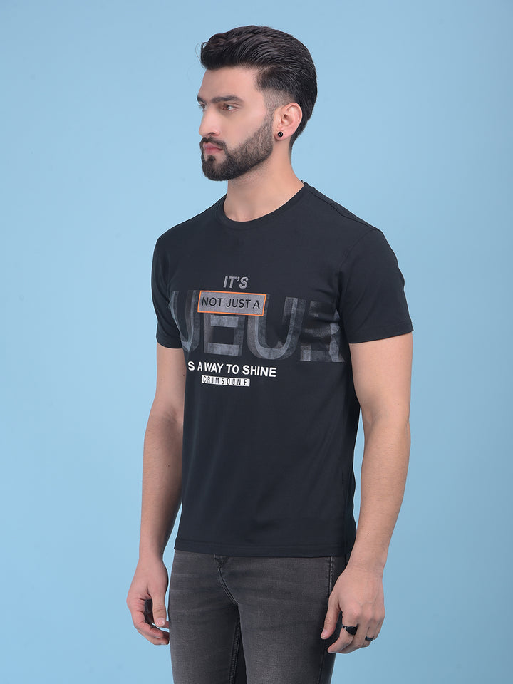Black Typographic Print Cotton T-Shirt-Men T-Shirts-Crimsoune Club