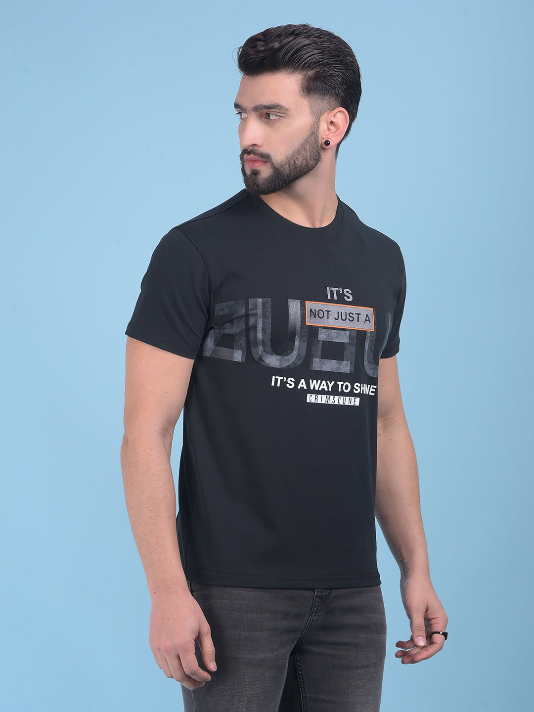 Black Typographic Print Cotton T-Shirt-Men T-Shirts-Crimsoune Club
