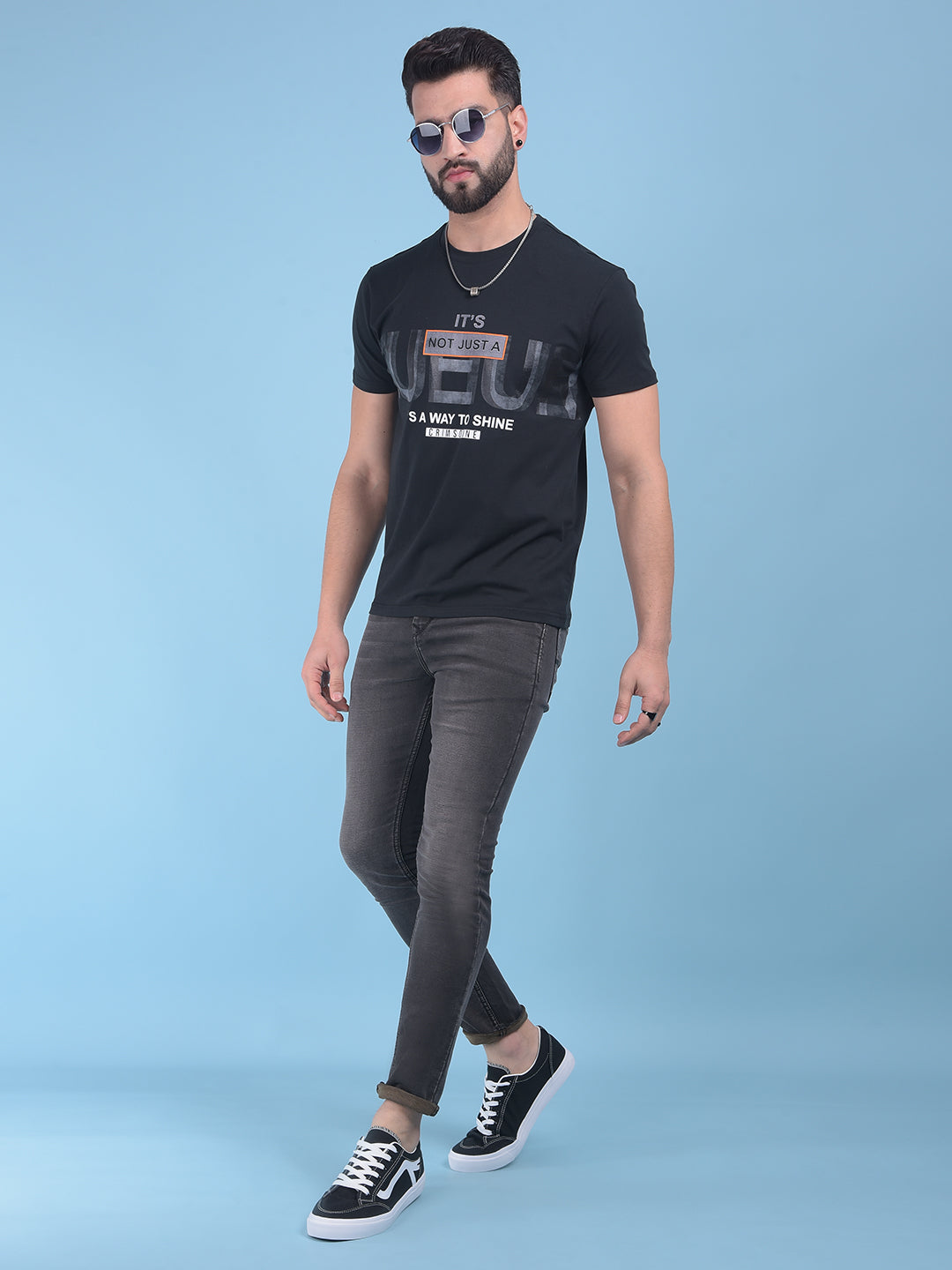 Black Typographic Print Cotton T-Shirt-Men T-Shirts-Crimsoune Club