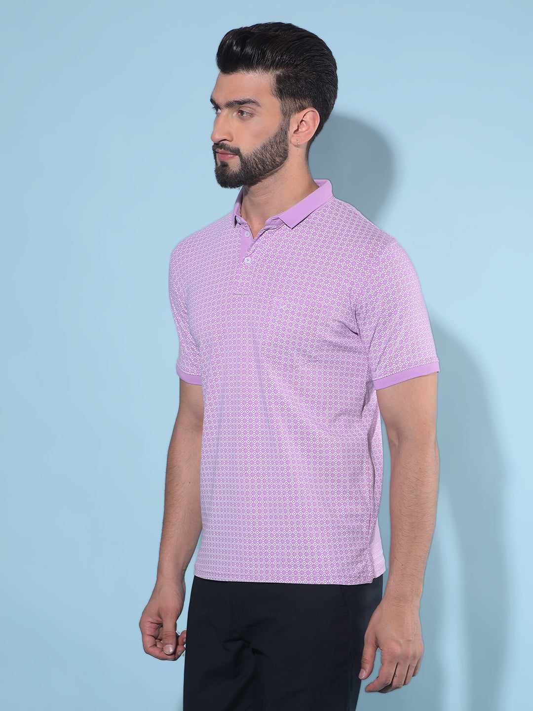 Purple Printed Polo T-Shirt-Men T-Shirts-Crimsoune Club