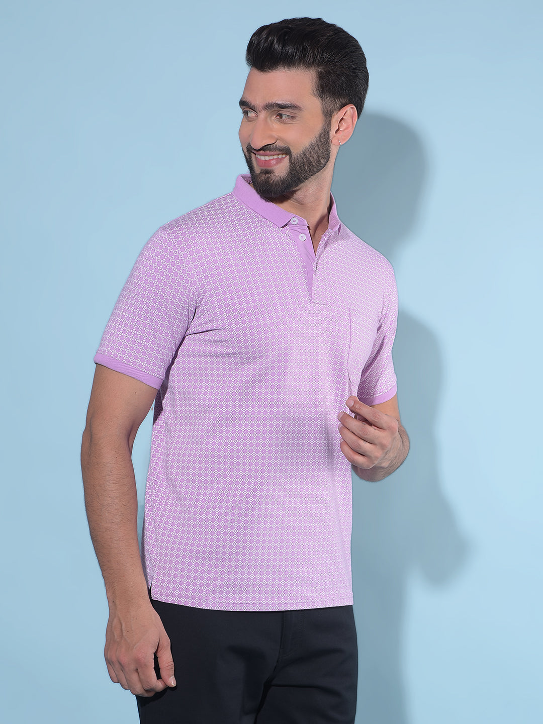 Purple Printed Polo T-Shirt-Men T-Shirts-Crimsoune Club