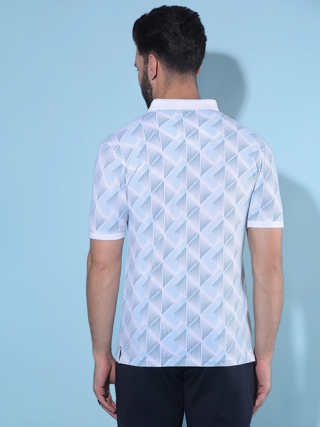 Blue Printed Polo T-Shirt-Men T-Shirts-Crimsoune Club