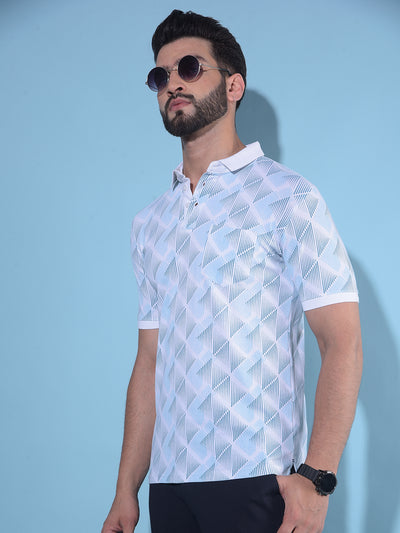 Blue Printed Polo T-Shirt-Men T-Shirts-Crimsoune Club