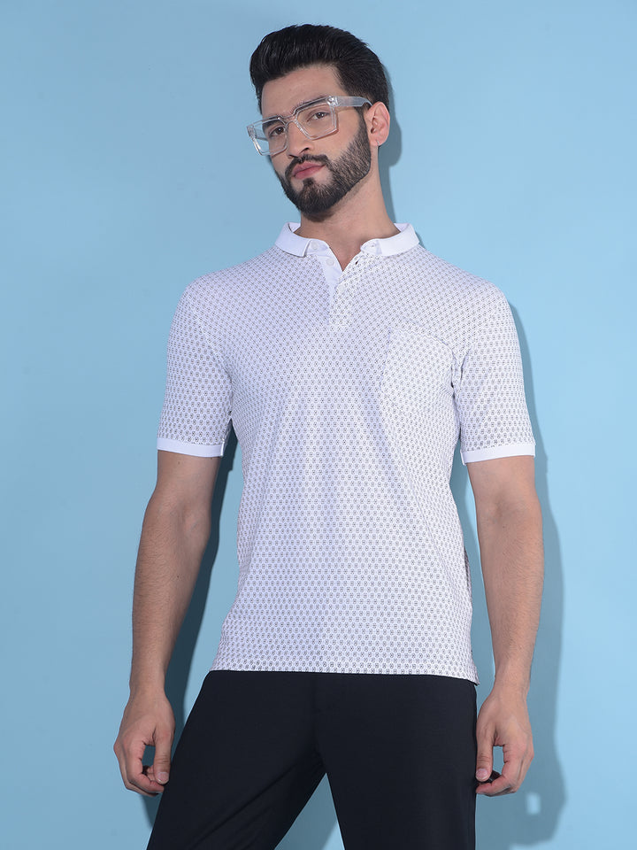 White Printed Polo T-Shirt-Men T-Shirts-Crimsoune Club