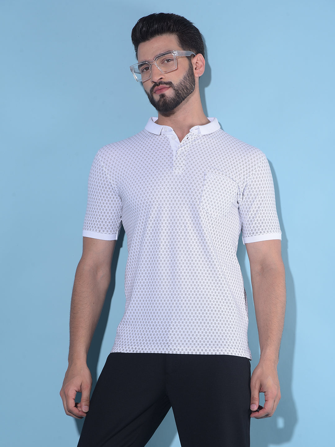 White Printed Polo T-Shirt-Men T-Shirts-Crimsoune Club