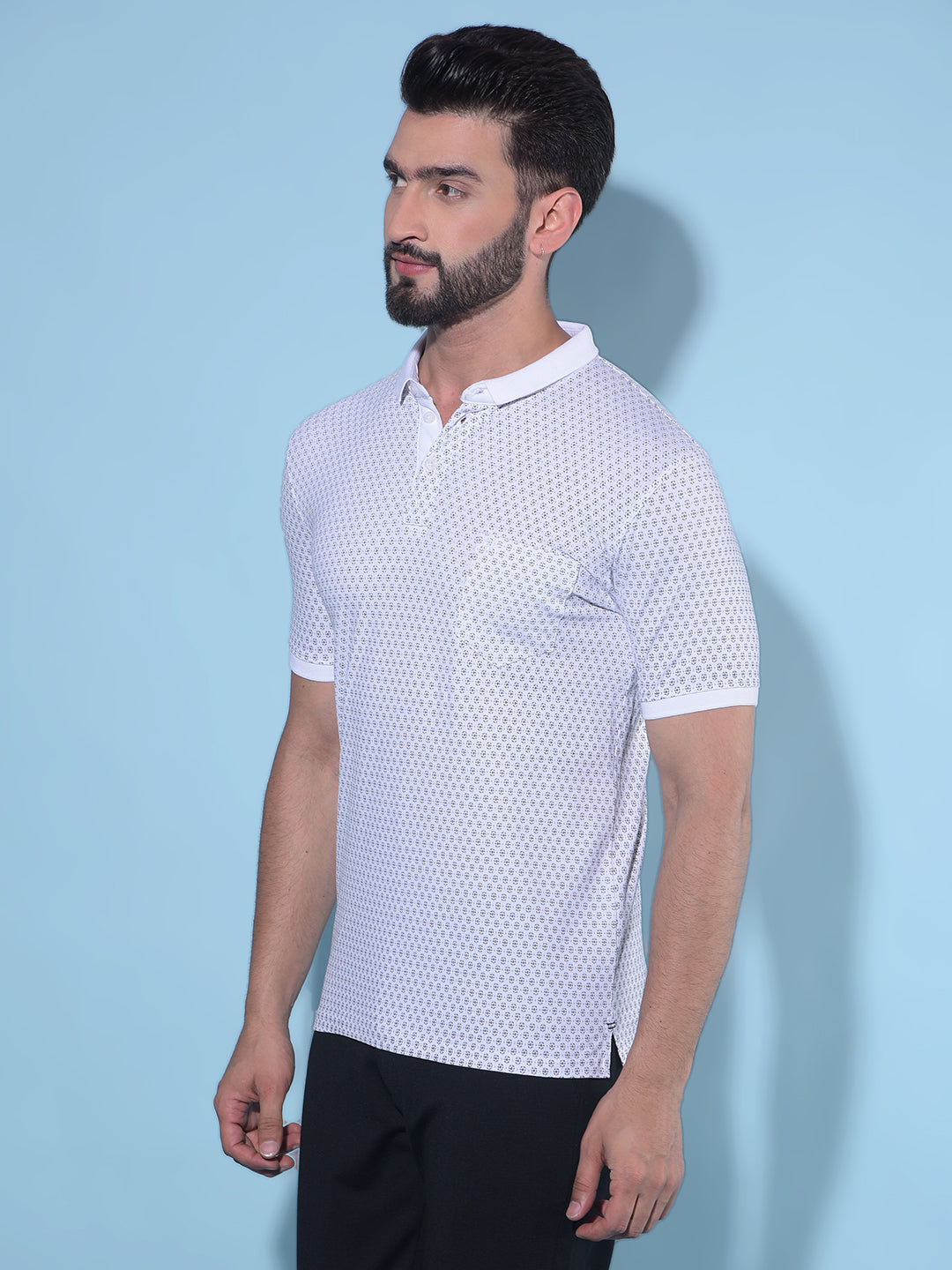 White Printed Polo T-Shirt-Men T-Shirts-Crimsoune Club