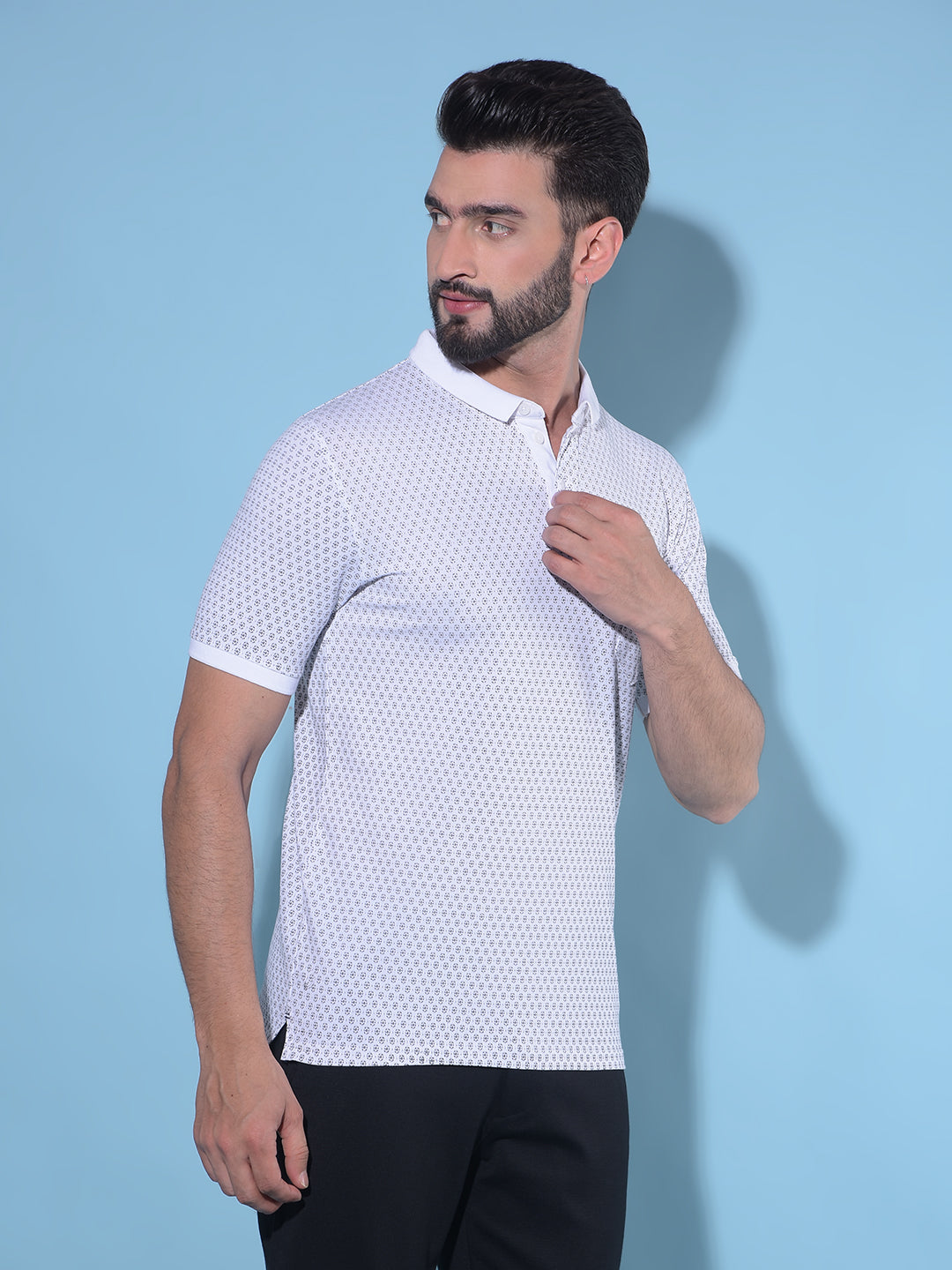 White Printed Polo T-Shirt-Men T-Shirts-Crimsoune Club