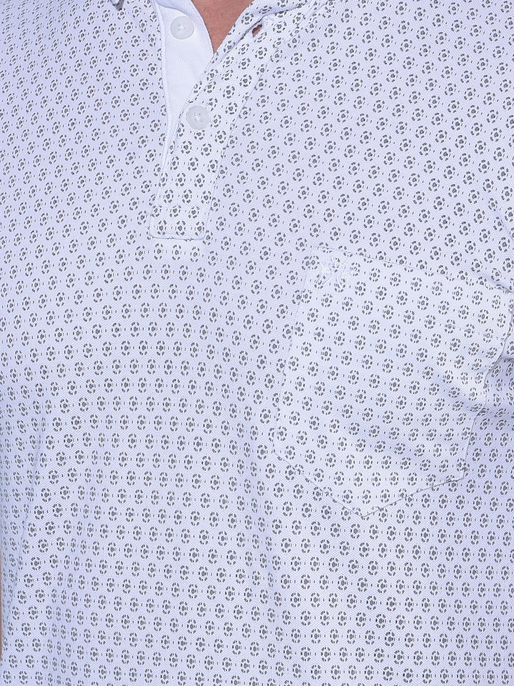 White Printed Polo T-Shirt-Men T-Shirts-Crimsoune Club