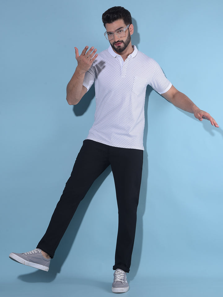 White Printed Polo T-Shirt-Men T-Shirts-Crimsoune Club