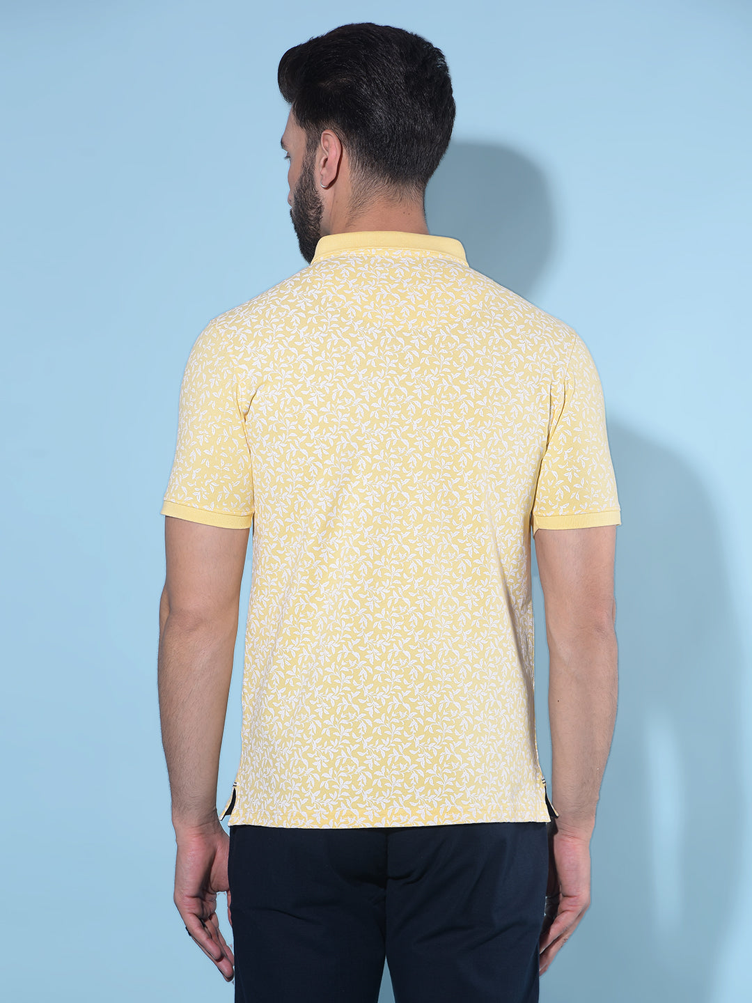 Yellow Floral Print Polo T-Shirt-Men T-Shirts-Crimsoune Club
