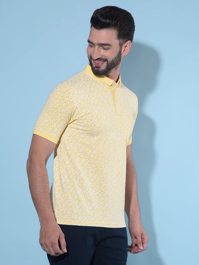 Yellow Floral Print Polo T-Shirt-Men T-Shirts-Crimsoune Club