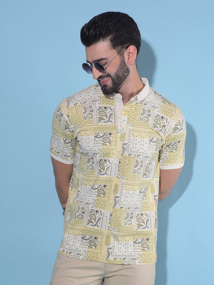 Yellow Printed Polo T-Shirt-Men T-Shirts-Crimsoune Club