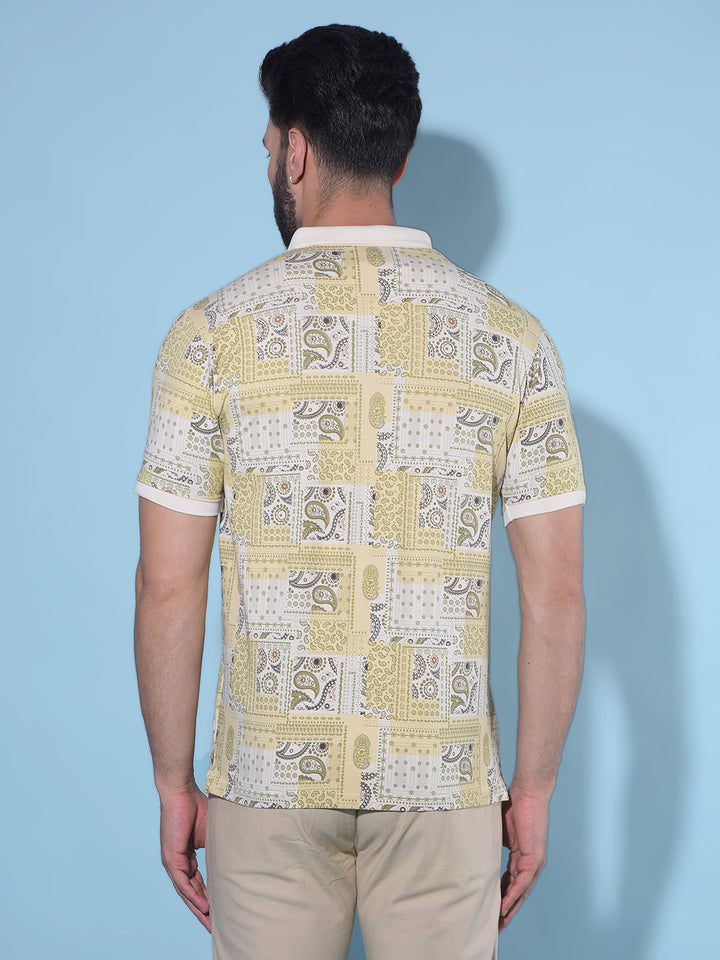 Yellow Printed Polo T-Shirt-Men T-Shirts-Crimsoune Club