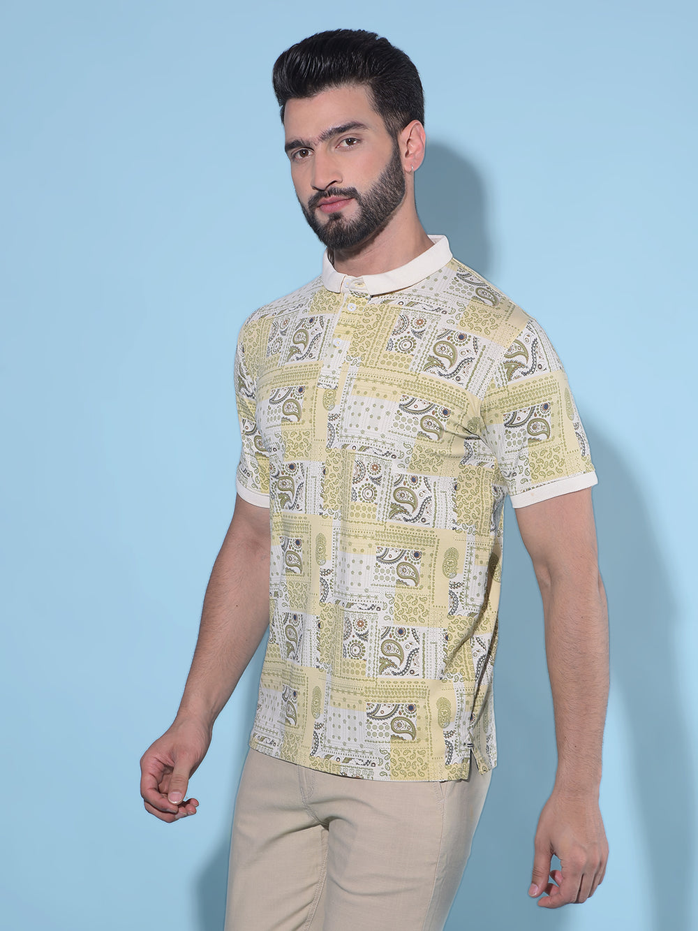 Yellow Printed Polo T-Shirt-Men T-Shirts-Crimsoune Club