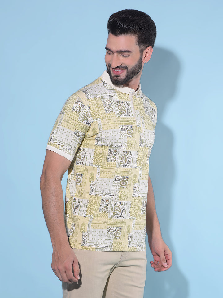 Yellow Printed Polo T-Shirt-Men T-Shirts-Crimsoune Club