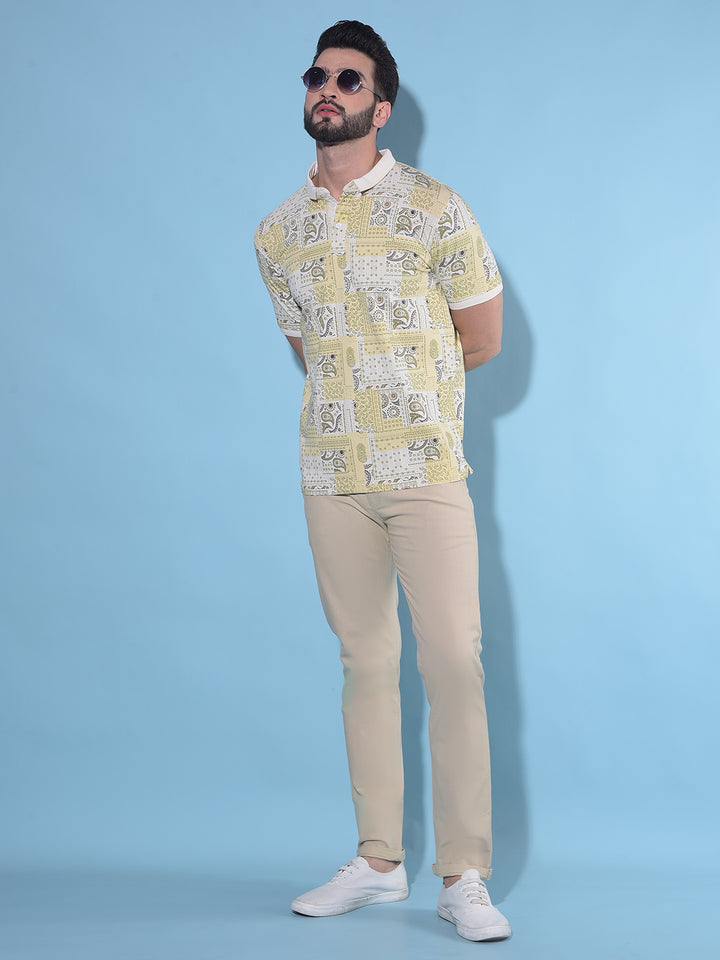 Yellow Printed Polo T-Shirt-Men T-Shirts-Crimsoune Club