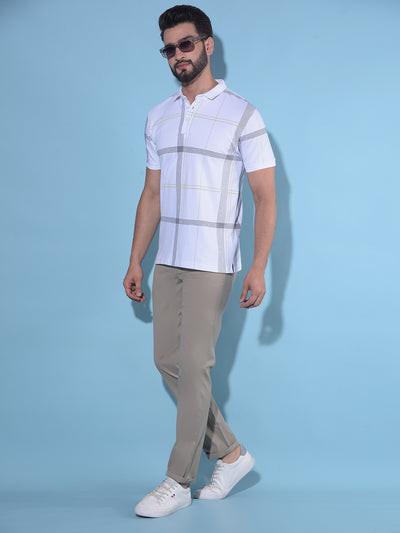 White Tartan Check Polo T-Shirt-Men T-Shirts-Crimsoune Club