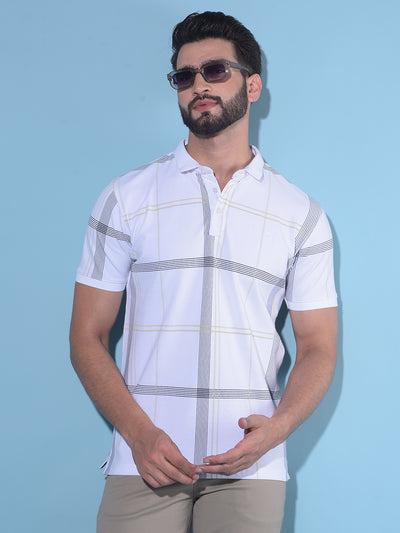 White Tartan Check Polo T-Shirt-Men T-Shirts-Crimsoune Club