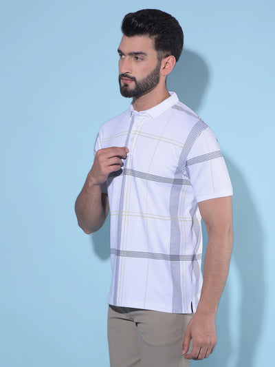 White Tartan Check Polo T-Shirt-Men T-Shirts-Crimsoune Club