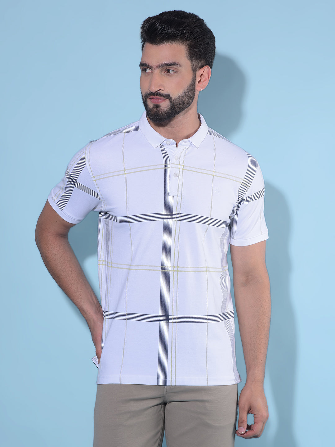 White Tartan Check Polo T-Shirt-Men T-Shirts-Crimsoune Club