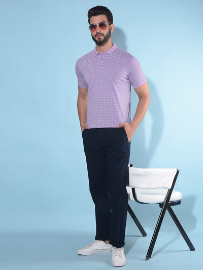 Purple Printed Polo T-Shirt-Men T-Shirts-Crimsoune Club