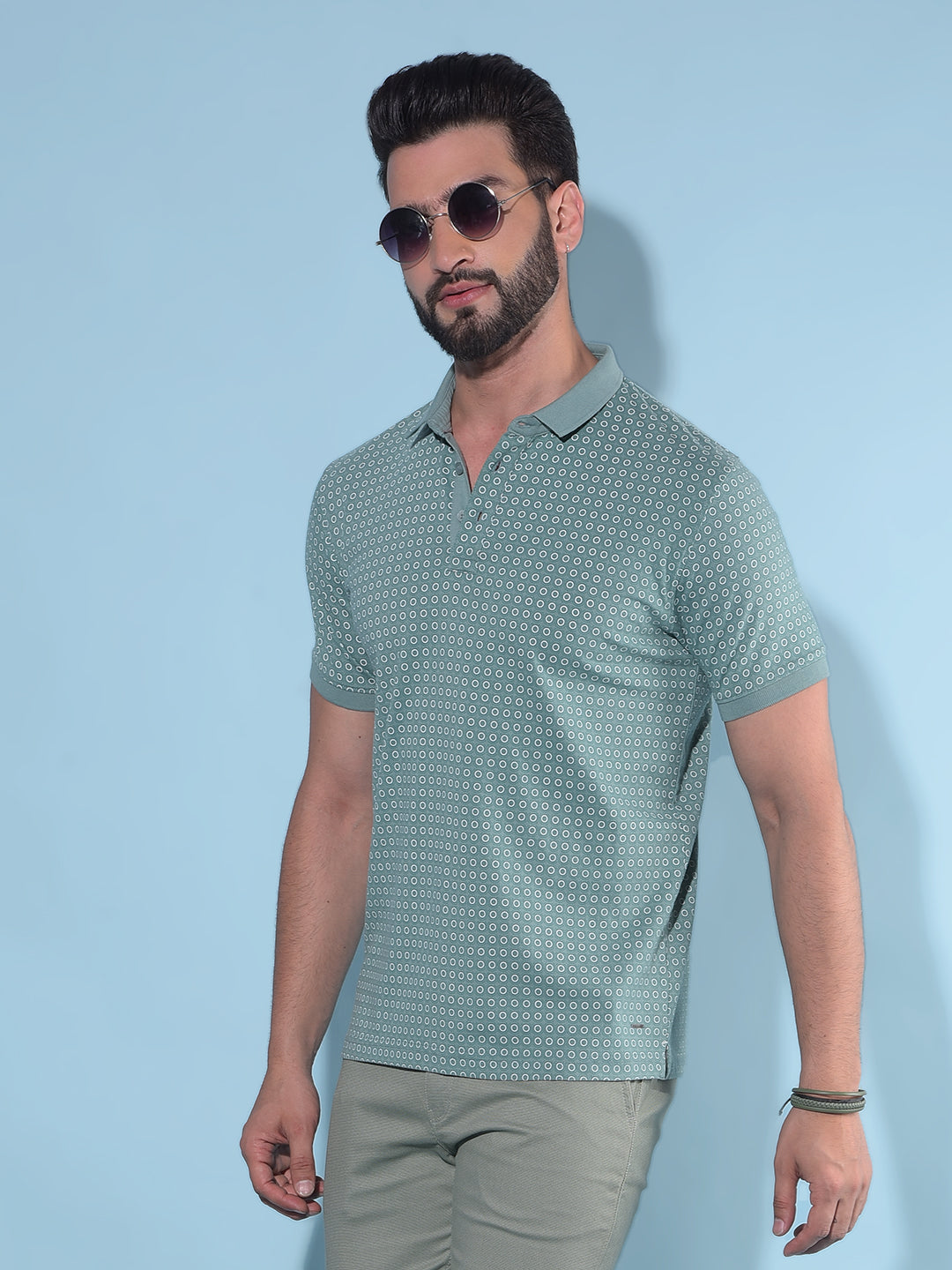 Green Printed Polo T-Shirt-Men T-Shirts-Crimsoune Club