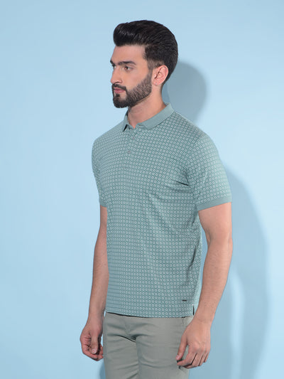 Green Printed Polo T-Shirt-Men T-Shirts-Crimsoune Club