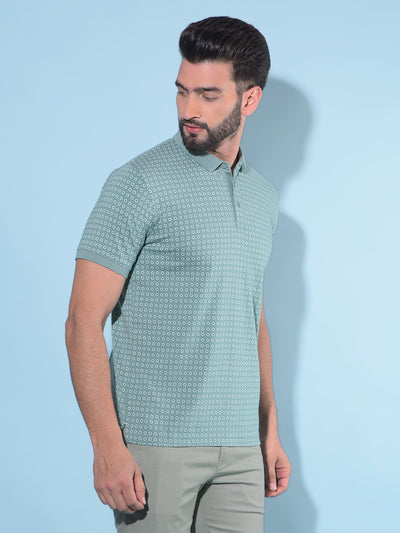 Green Printed Polo T-Shirt-Men T-Shirts-Crimsoune Club