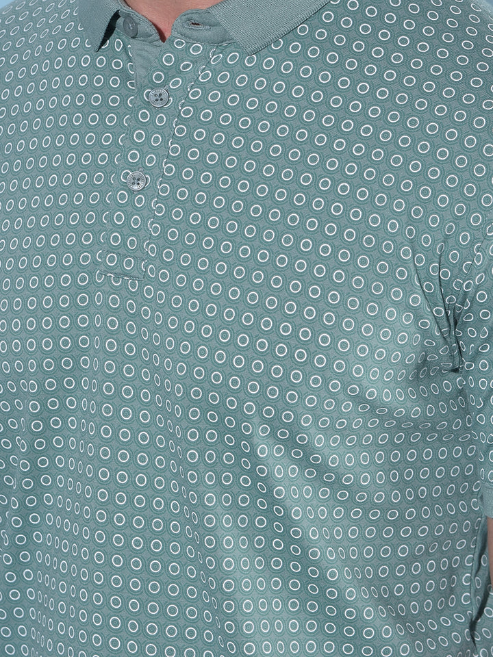 Green Printed Polo T-Shirt-Men T-Shirts-Crimsoune Club