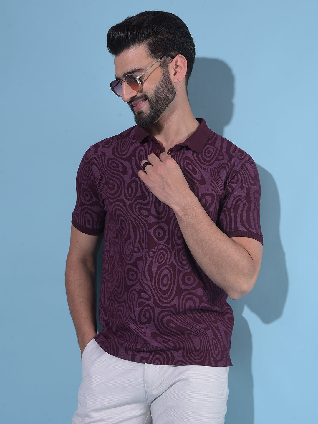 Wine Abstract Print Polo T-Shirt-Men T-Shirts-Crimsoune Club