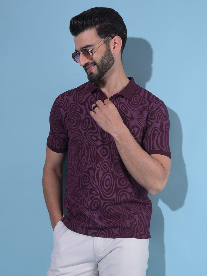 Wine Abstract Print Polo T-Shirt-Men T-Shirts-Crimsoune Club