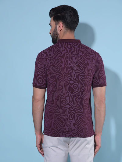 Wine Abstract Print Polo T-Shirt-Men T-Shirts-Crimsoune Club