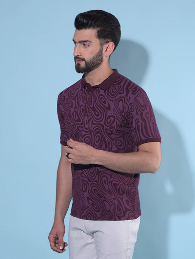 Wine Abstract Print Polo T-Shirt-Men T-Shirts-Crimsoune Club