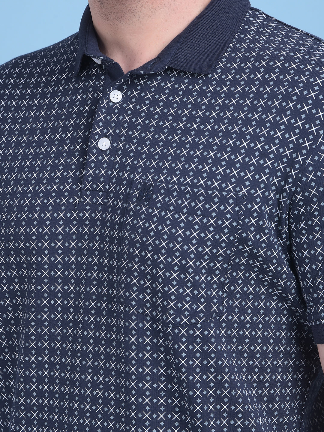 Navy Blue Printed Cotton T-Shirt-Men T-Shirts-Crimsoune Club