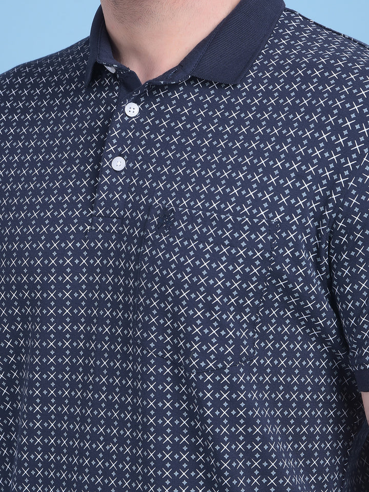 Navy Blue Printed Cotton T-Shirt-Men T-Shirts-Crimsoune Club