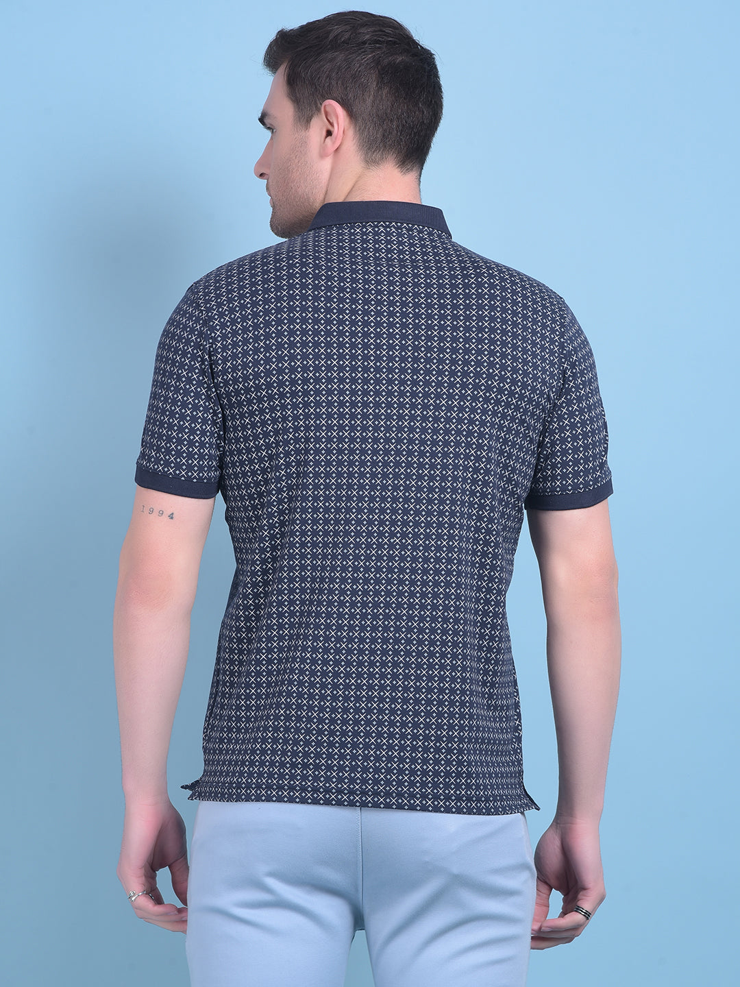Navy Blue Printed Cotton T-Shirt-Men T-Shirts-Crimsoune Club