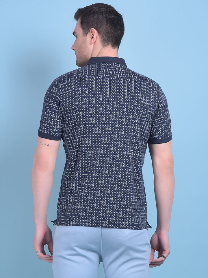 Navy Blue Printed Cotton T-Shirt-Men T-Shirts-Crimsoune Club