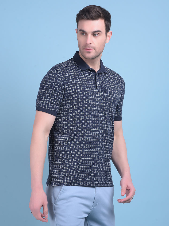 Navy Blue Printed Cotton T-Shirt-Men T-Shirts-Crimsoune Club