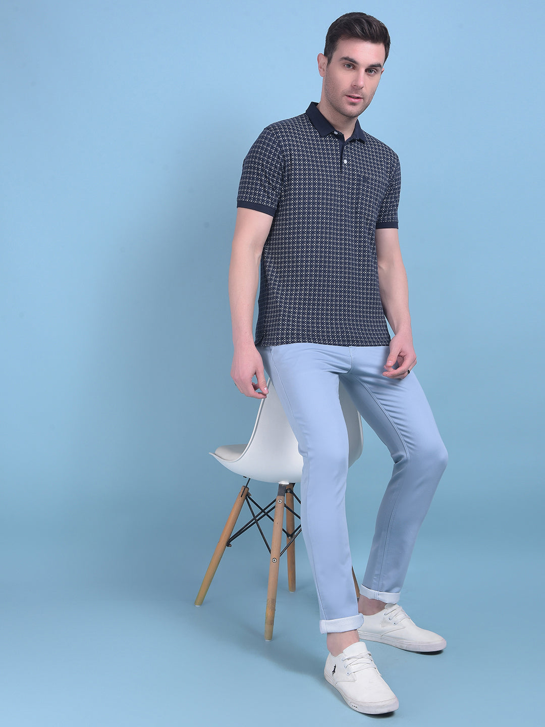 Navy Blue Printed Cotton T-Shirt-Men T-Shirts-Crimsoune Club