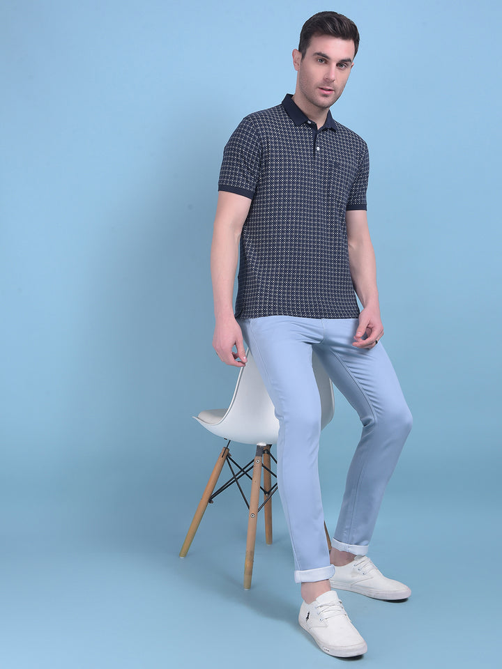 Navy Blue Printed Cotton T-Shirt-Men T-Shirts-Crimsoune Club