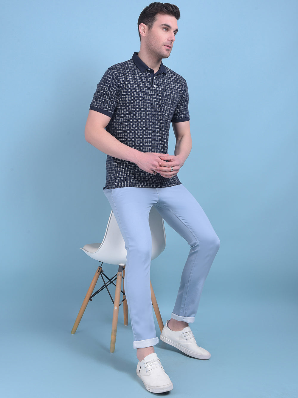 Navy Blue Printed Cotton T-Shirt-Men T-Shirts-Crimsoune Club